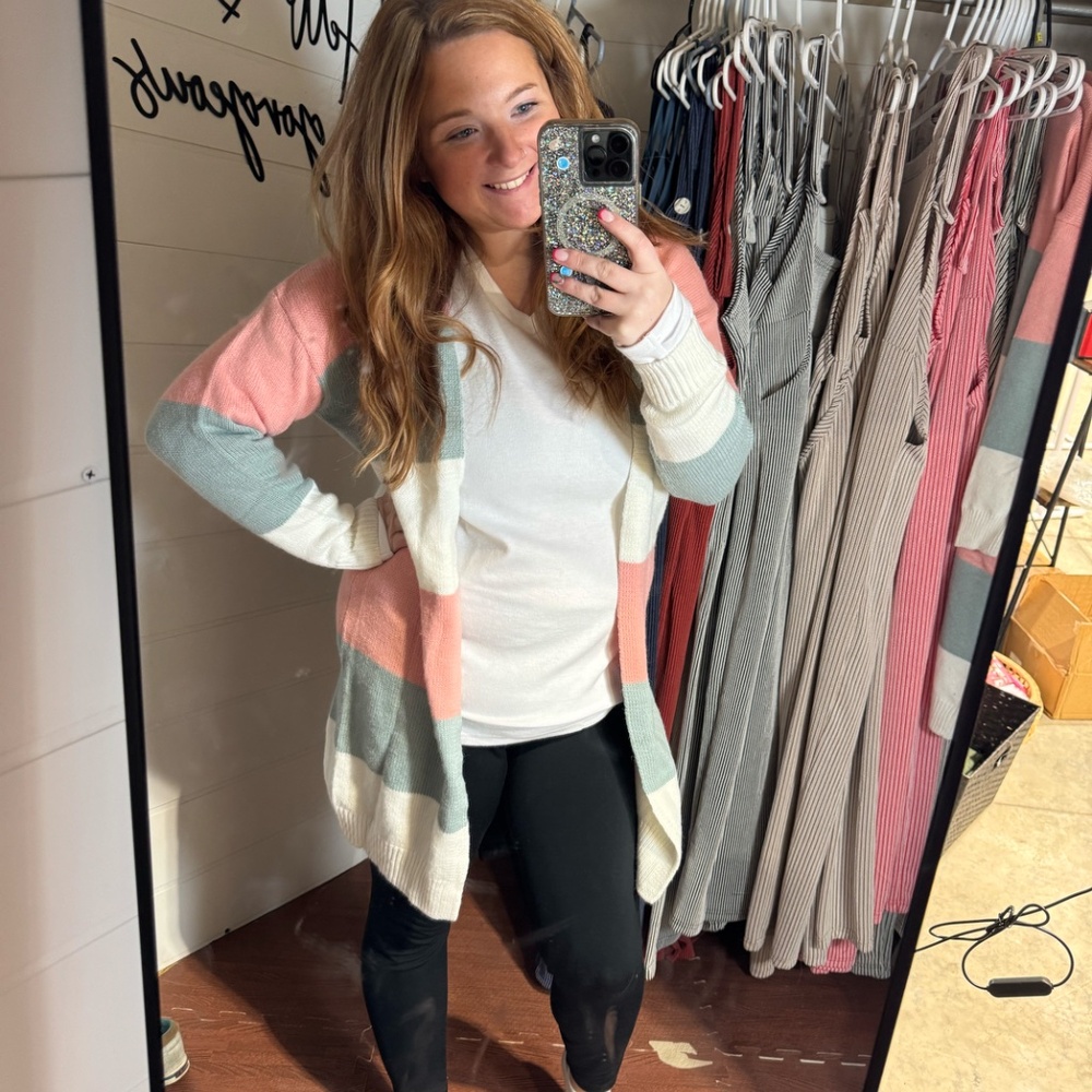 Colorblock Stripe Open-Front Cardigan